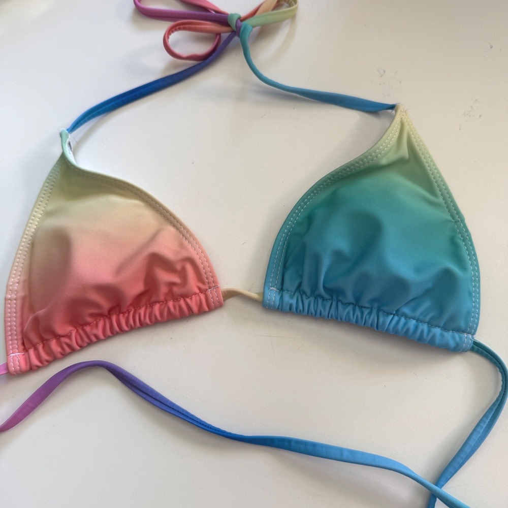 Women Rainbow Ombre Triangle‎ Bikini Top Pastel Gradient Swimwear